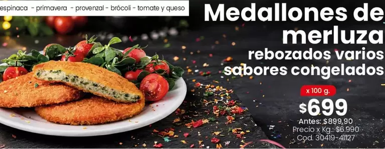 X$ - Medallones de merluza rebozados varios sabores congelados