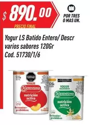 Mas - Yogur LS Batido Entero/ Descr varios sabores 120Gr Cod. 51730/1/6