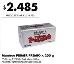 Primer Premio - Manteca