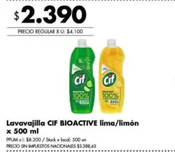 Cif - Lavavajilla BIOACTIVE lima/limón