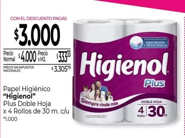 Higienol - Papel Higi00enico Plus Doble Hoja