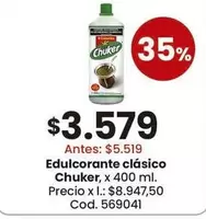 Chuker - Edulcorante clásico, x 400 ml. Cod. 569041