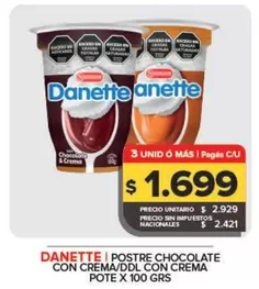 Danette - Postre Chocolate Con Crema/Ddl Con Crema Pote