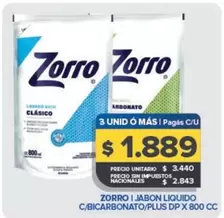 Zorro - Jabon Liquido C/Bicarbonato/Plus Dp