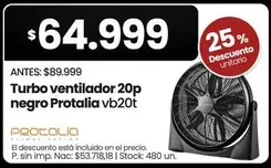 Protalia - Turbo ventilador 20p negro vb20t