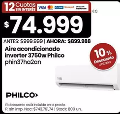 Philco - Aire acondicionado inverter 3750w