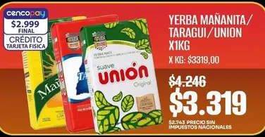 Flex - YERBA MAÑANITA/ TARAGUI/ UNION