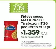 Matarazzo - Fideos secos Tirabuzón N°28 paquete