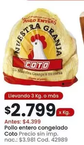 Coto - Pollo entero congelado