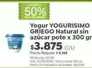 Yogurísimo - Yogur YOGURISIMO GRIEGO Natural sin azúcar pote x 300 gr