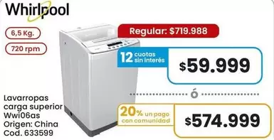 Whirlpool - Lavadoras carga superior Wwi06as