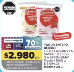 La Serenísima - YOGUR ENTERO BEBIBLE FRUTILLA/VAINILLA
