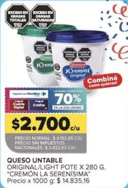 X$ - QUESO UNTABLE ORIGINAL/LIGHT POTE