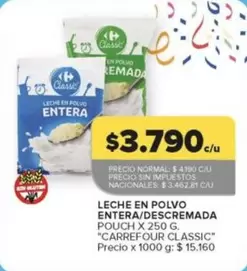 Carrefour - LECHE EN POLVO ENTERA/DESCREMADA POUCH