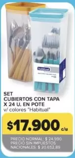 Habitual - SET CUBIERTOS CON TAPA X 24 U. EN POTE