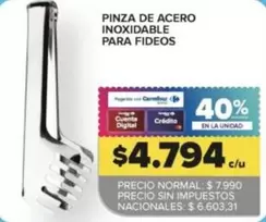 Carrefour - PINZA DE ACERO INOXIDABLE PARA FIDEOS