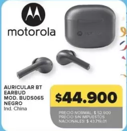 Motorola - AURICULAR BT EARBUD MOD. BUDS065 NEGRO
