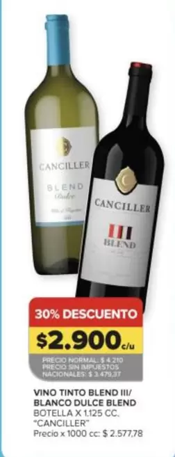Canciller - VINO TINTO BLEND III / BLANCO DULCE BLEND BOTELLA X 1.125 CC