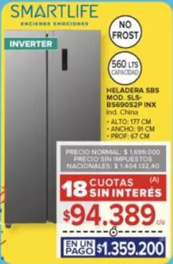 Smartlife - HELADERA SBS MOD. SLS-BS690S2P INX