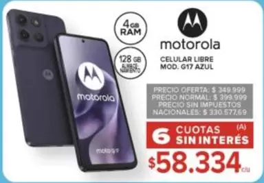 Motorola - CELULAR LIBRE MOD. G17 AZUL