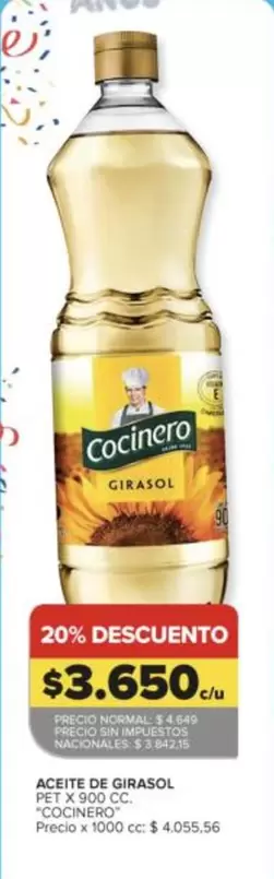 Cocinero - ACEITE DE GIRASOL PET X 900 CC