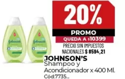 Johnson's - Shampoo y Acondicionador x 400 Ml. Cód:7735