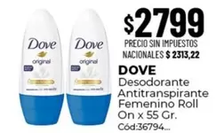 Dove - Desodorante Antitranspirante Femenino Roll On x 55 Gr. Cód:36794