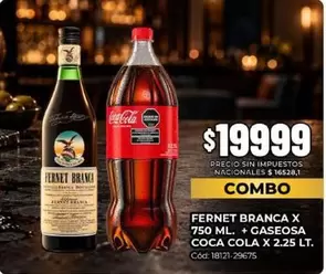 Coca cola - FERNET BRANCA X 750 ML. + GASEOSA COCA COLA X 2.25 LT. Cód: 18121-29675