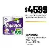 Higienol - Papel Higi00nico Max Aloe Panal 4 Un. x 100 Mt.