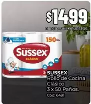 Sussex - Rollo de Cocina Clásico 3 x 50 Paños. Cód: 6491