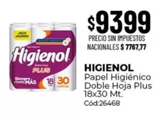 Higienol - Papel Higi9enico Doble Hoja Plus 18x30 Mt. C3d:26468