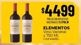 Elementos - Vino Varietal x 750 Ml. Cód:44682