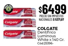 Colgate - Dentífrico Luminous White x 140 Gr. Cód:25396