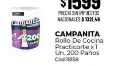 Campanita - Rollo De Cocina Practicorte x 1 Un. 200 Paños Cód:18158