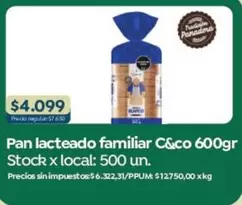 X$ - Pan lacteado familiar C&co 600gr