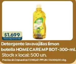 X$ - Detergente lavavajillas limón botella HOMECARE MP BOT-300-ml.