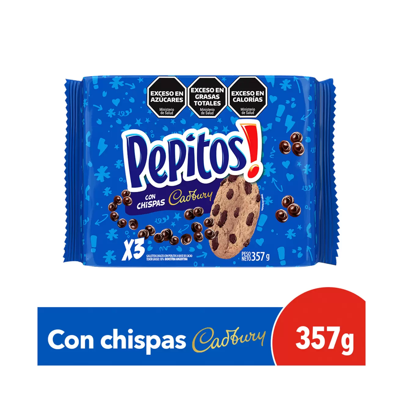 Galletitas Pepitos con chips de chocolate 357 g. Pack x3 de 119 g.