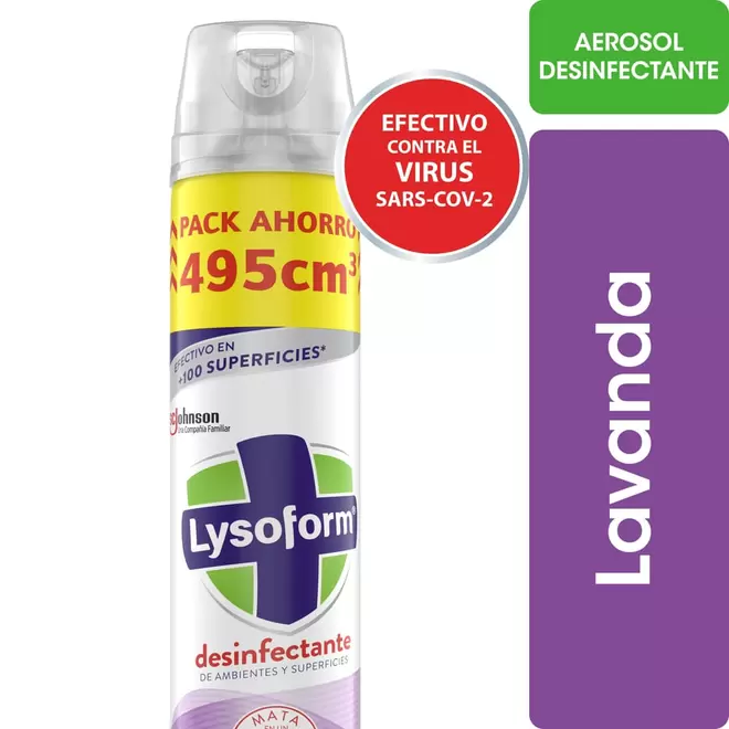 Desinfectante de Ambientes y Elimina Olores Lysoform Lavanda en Aerosol 495 Ml.