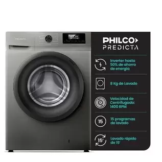 Lavarropas Philco Carga Frontal Phlf8014p2 Inverter 8kg 1400 RPM Gris