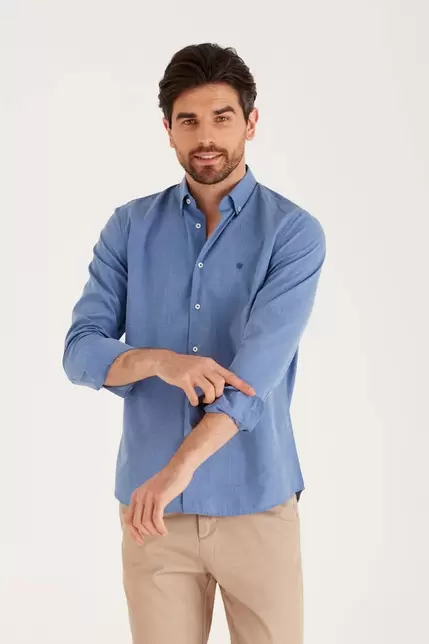 Camisa sport celeste melange