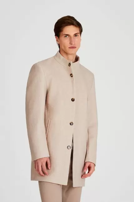 Sobretodo paño liso beige melange