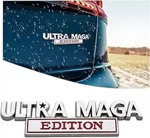 Ultra MAGA Edition Emblem, 3D Raised Full Metal Personality Label, Car Badge with Strong Adhesive, Auto Body Exterior Decor Embossed Sticker (Silver/Red)