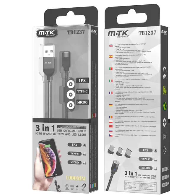 Cable M-Tk Tb1237 3En1 Magnetico Azul