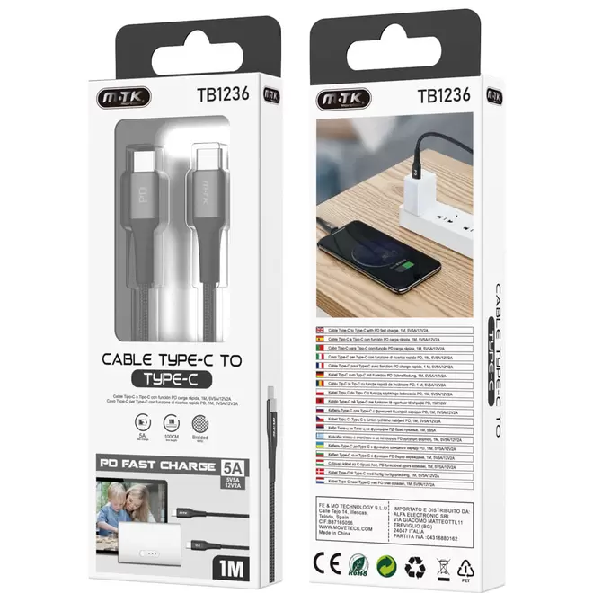 Cable M-Tk Tb1236 Tipo C-C 1M  Negro