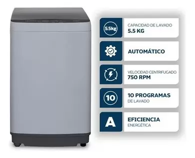 Lavarropas Automático Carga Superior Philco 5.5 Kg 750 Rpm Gris