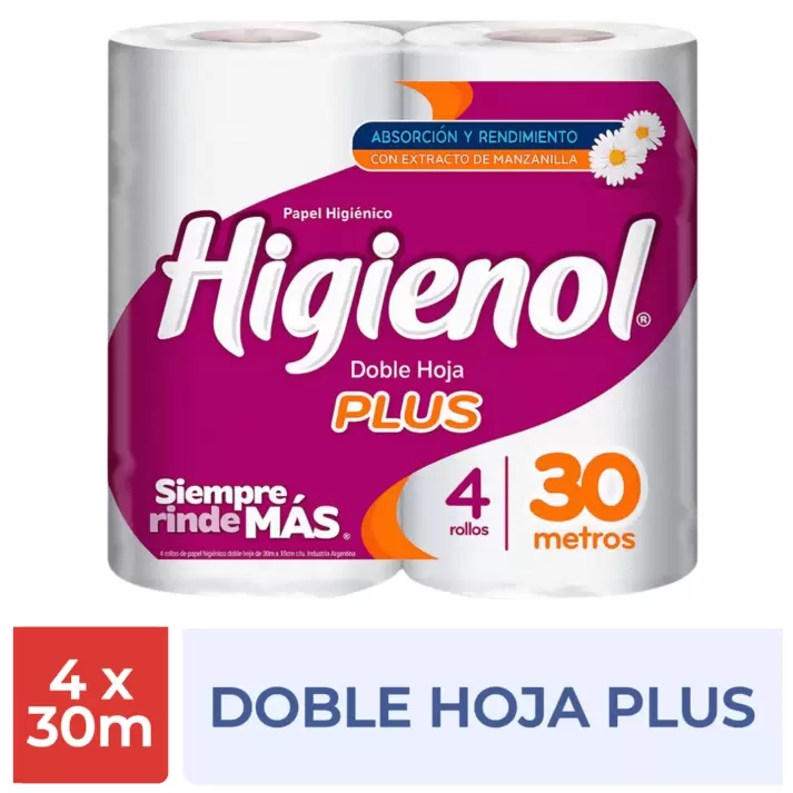 Papel Higienico Higienol Doble Hoja Plus 4x30Mt