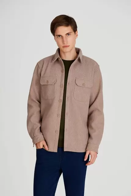 Camisaco de paño beige melange