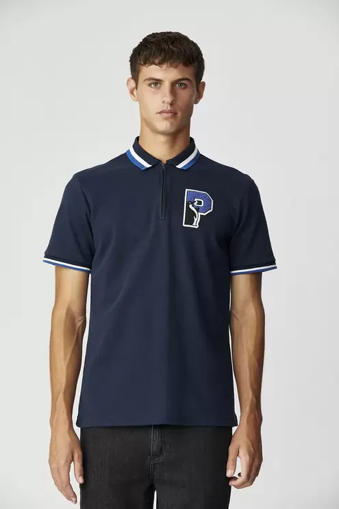 Ss P Patch Zip Stripe Cuff Polo