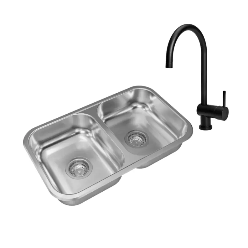Pileta Johnson C28/18 + Griferia Black Velvet Peirano 20-190