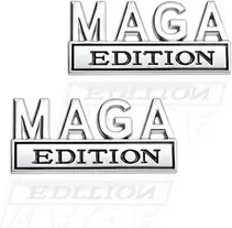 2 Pcs MAGA Edition Emblem 3D Metal Badge Decal Sticker Fit for Universal Car Truck SUV Side Rear Front Hood Trunk Door (Silver Black)